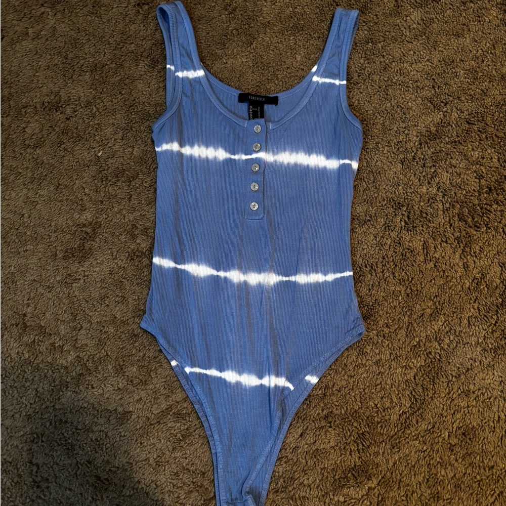 Forever 21 Blue and White Striped Bodysuit